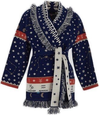 Astrology Wheel Jacquard Fringed Cardigan