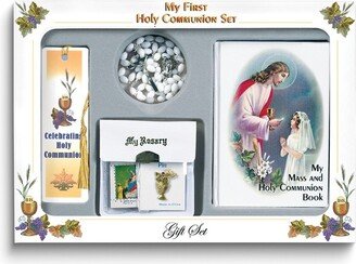 Curata GirlS First Holy Communion Gift Set with White Glass Bead Rosary