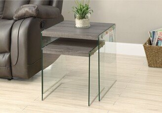 Monarch Specialties Two Piece Dark Taupe Tempered Glass Nesting Table Set