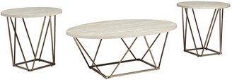 Faux Marble Table Set with 1 Coffee Table and 2 End Tables, White and Gold