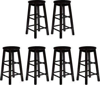 PJ Wood Classic Round Seat 29 Tall Kitchen Counter Stools for Homes, Dining Spaces, and Bars with Backless Seats & 4 Square Legs, Black (Set of 6)