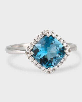 Lisa Nik 18K White Gold Cushion-Cut Blue Topaz Ring with Diamonds, Size 6