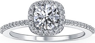 Pompeii3 Certified 1 Ct TW Diamond Cushion Halo Engagement Ring 14k White Gold Lab Grown