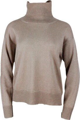 Turtleneck Sweater In Cashmere Wool And Silk With Lurex