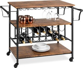 Best Choice Products 45in Industrial Wood Shelf Bar & Wine Storage Service Cart w/ Bottle & Glass Racks, Locking Wheels