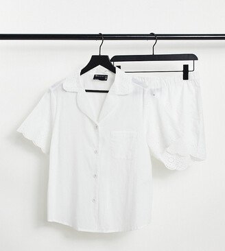 ASOS DESIGN Maternity exclusive broderie shirt & short pajama set in white