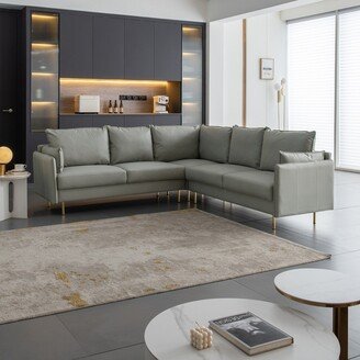 GEROJO L-Shaped Technical Leather Sectional Sofas Modern Luxurious High-Grade Comfort Upholstered Corner Sofa with Golden Metal Legs