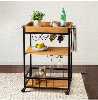 Industrial Rolling Bar Cart with Removable Serving Tray-AA