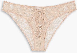 Silk satin-trimmed lace low-rise briefs