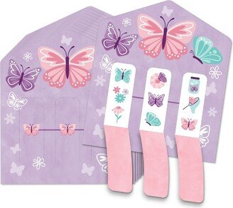 Big Dot of Happiness Beautiful Butterfly - Floral Baby Shower or Birthday Party Game Pickle Cards - Pull Tabs 3-in-a-Row - Set of 12