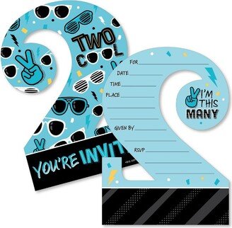 Big Dot of Happiness Two Cool - Boy - Shaped Fill-In Invitations - Blue 2nd Birthday Party Invitation Cards with Envelopes - Set of 12