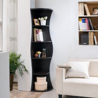 DH BASIC Walnut Space Saving 5-Shelf Corner Bookcase by Denhour