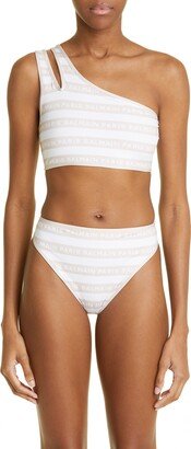 Logo Stripe One-Shoulder Two-Piece Swimsuit