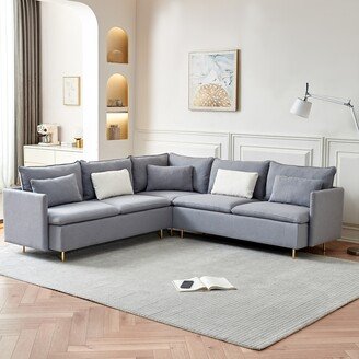 Sunmory 92Teddy Fabric Sofa, Modern Corner Sectional Sofa with Support Pillow for Living room, Apartment & Office