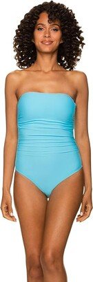 Belted Bandeau One-Piece (Sky Blue) Women's Swimsuits One Piece