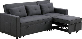 Dark Gray Linen Convertible Sleeper Sofa with Side Pocket