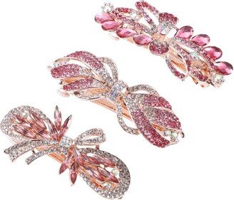 Unique Bargains Women's Sparkly Rhinestones Hair Clips Hair Barrettes Hairpin 3 Pcs Pink