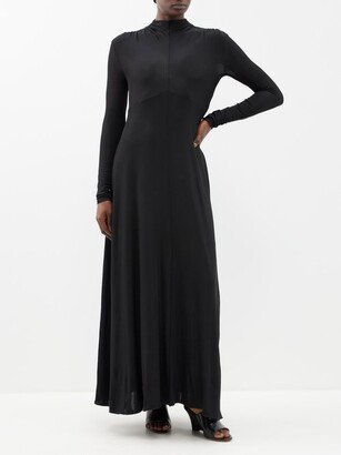 Mock-neck Gathered Jersey Maxi Dress