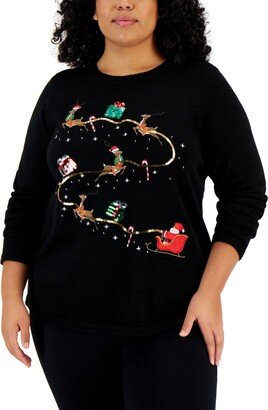 Plus Size Santa-Sleigh Sweater, Created for Macy's