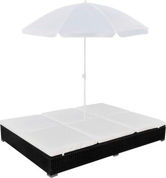 Patio Lounge Bed with Umbrella Poly Rattan - 77.6