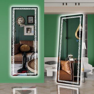 EPOWP Full Length Mirror with LED Lights, Full Body Mirror with Triangle Pattern Light, LED Free Standing Floor Mirror