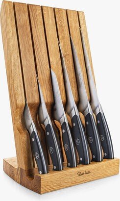 Angled Oak Wood Filled Knife Block with 6 Professional Kitchen Knives Set