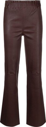 Elasticated-Waist Leather Straight Trousers