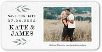 Save The Date Cards: Soft Leaves Save The Date, Grey, 4X8, Signature Smooth Cardstock, Rounded