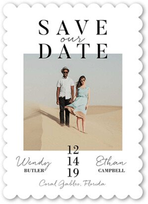 Save The Date Cards: Modish Date Save The Date, White, 5X7, Pearl Shimmer Cardstock, Scallop