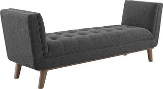 Haven Button Tufted Fabric Upholstered Accent Bench in Gray