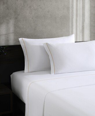 Simple Dot 300-Thread Count Cotton Sateen 4 Piece Sheet Set, Queen - White, Gold