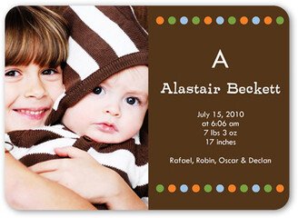 Yours Truly Announcements: Initial Dot Birth Announcement, Brown, Standard Smooth Cardstock, Rounded