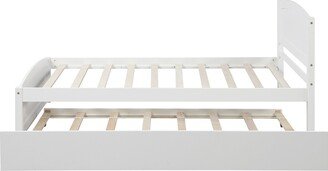 IGEMAN Modern Twin Wood Platform Bed with Twin Trundle, No Box Spring Needed, 79.5''L*41.7''W*37.5''H, 77LBS-AB