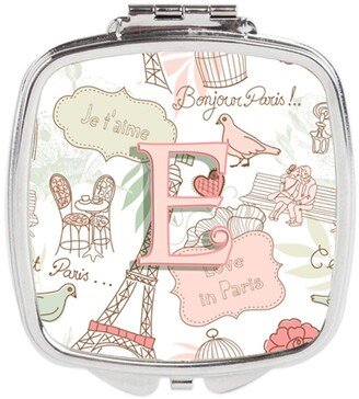 CJ2002-ESCM Letter E Love in Paris Pink Compact Mirror