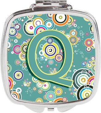 CJ2015-QSCM Letter Q Circle Circle Teal Initial Alphabet Compact Mirror