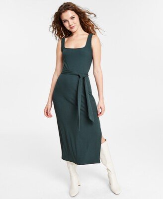 Women's Square-Neck Tie Midi Dress, Created for Macy's