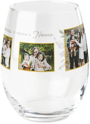 Stemless Wine Glasses: Botanical Gold Frames Printed Wine Glass, Printed Wine, Set Of 1, Beige