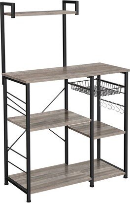 VASAGLE ALINRU Baker's Rack with Shelves, Kitchen Shelf with Wire Basket, 6 S-Hooks, Microwave Oven Stand-AA