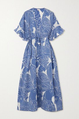 Jujube Printed Cotton-poplin Coverup - Blue