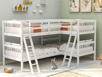 RASOO Twin over Twin L-Shaped Bunk Bed with Ladder and Safety Barriers, Supported By Wooden Boards