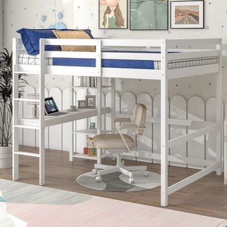 RASOO Functional Full Size Loft Bed with Desk, Shelves, Safety Guardrail, Ladder