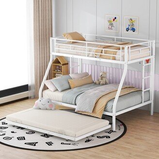 TiramisuBest Twin over Full Bed with Sturdy Steel Frame, Bunk Bed with Twin Size Trundle, Two-Side Ladders, White