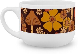 Mugs: Retro 1970S Mushroom & Flowers - Brown And Orange Latte Mug, White, 25Oz, Orange