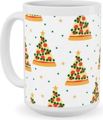 Mugs: Pizza Christmas Trees - Multi On Light Ceramic Mug, White, 15Oz, Multicolor