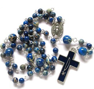 Blue Imperial Jasper Catholic Rosary, Gemstone Prayer Beads, 968