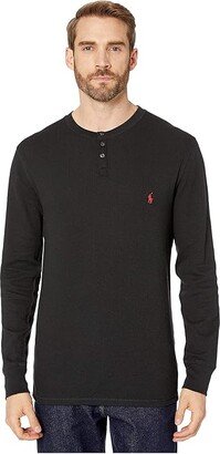 Waffle Long Sleeve Henley (Polo Black/RL2000 Red Pony Print) Men's Pajama