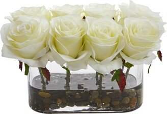 5.5 Blooming Roses in Glass Vase Artificial Arrangement-AA