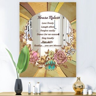 Designart 'House Rules. Vintage Flower Garland' Cabin and Lodge Mirror - Printed Wall Mirror