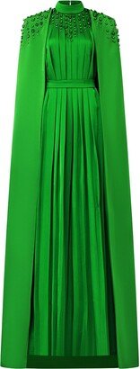 I.h.f Atelier Long Pleated Trapeze Dress With Shoulder Cape