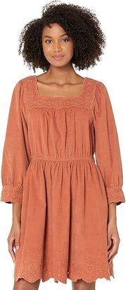 Embroidered Corduroy Square-Neck Mini Dress (Warm Umber) Women's Dress